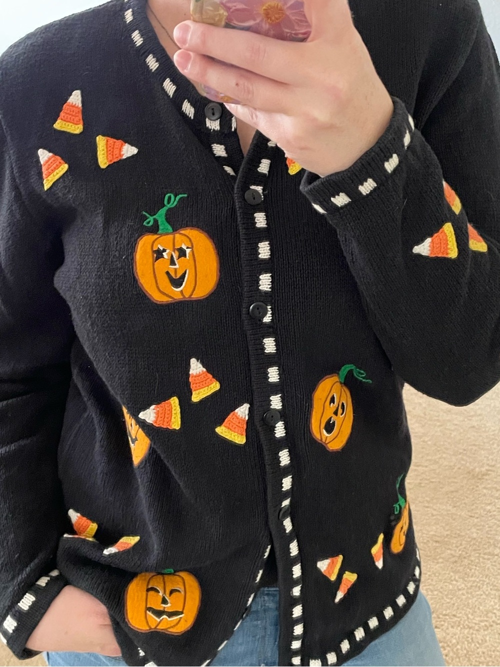 Vintage Halloween cardigan button up sweater Medium the Quacker Factory